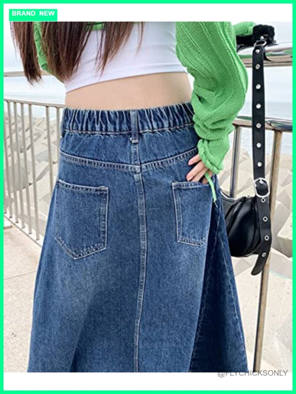 High Waist A-Line Maxi Denim Jean Skirt Raw Hem Fringe - Picture 6 of 6